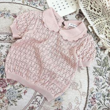 Ruffled Short Sleeve Knit Sweater for Baby Girls