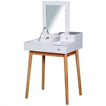Modern White Dressing Table with Large Space and Flip-up Mirror