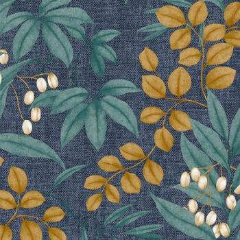 Navy/Ochre Leaves Wallpaper by Superfresco Easy