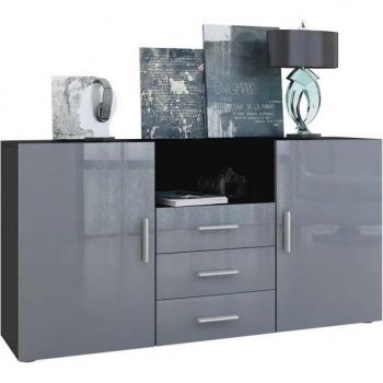 Commode Skadu Noir Mat et Gris Haute Brillance