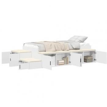 White Bed Frame with Storage – 244 × 118 × 53.5 cm (Engineered Wood)