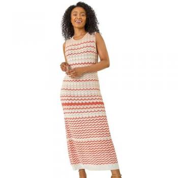 Roman Coral Chevron Midi Dress – Women’s Petite