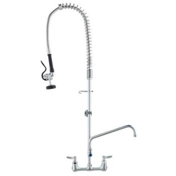 VEVOR Commercial 44 Height Kitchen Faucet with Pre-Rinse Sprayer, Pull-Down Spout – Brass, Wall Mount, 8 Center, 12 Swing Spout, 1/2/3 Compartment Sink Compatibility