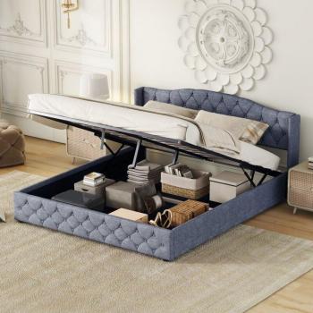 Okwish Letto multiuso 180x200 grigio con spazio di stoccaggio idraulico