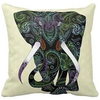 Cojín con funda elefante negro patrón paisley 18x18