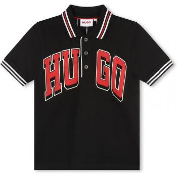 T-shirt polo HUGO noir, coupe garçon 6A, manches courtes