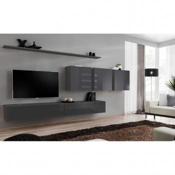 Meuble TV mural Design Switch VII 340 cm gris – version premium