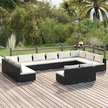 Outdoor Relaxation 12-Piece Lounge and Cushion Set, Black Poly Rattan