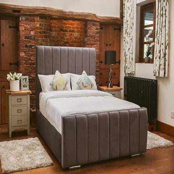 Mink Plush Velvet Gas Lift Storage Ottoman with 10” Spring Mattress and High Vertical Liner Headboard