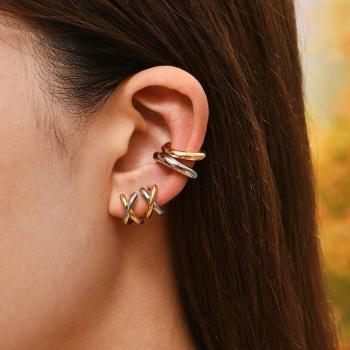 Gold and Silver Cross Hoop Earrings