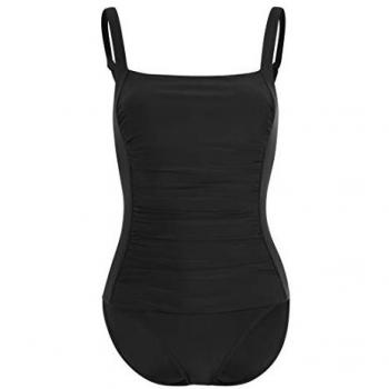 Badeanzug mit Raffungen und Shaping-Effekt, LASCANA, Gr. 50, Cup D, schwarz