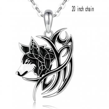 Eudora 925 Sterling Silver Women's Black Wolf Pendant