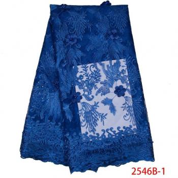 Afrikanischer Tüll Stoff mit 3D Blumen und Perlen für Kleider KS2546B-1