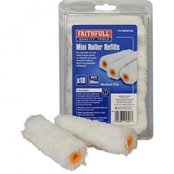 Faithfull Mini Paint Roller Refills Medium Pile 100mm Pack of 10