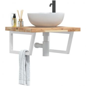 Ripiano a Parete per Lavabo in Acciaio e Legno Massello di Acacia