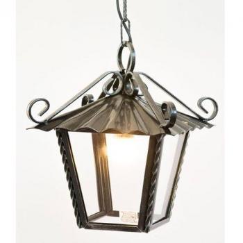 Lampada a sospensione in ferro battuto e vetro con catena cm 35