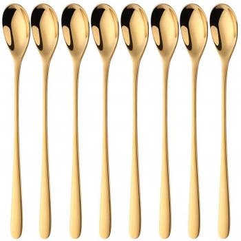Long Handle Stainless Steel Spoon Set for Ice Cream and Drinks