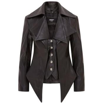 Edwardian Style Black Leather Jacket, Women’s, 2XL – Sandvika Edition