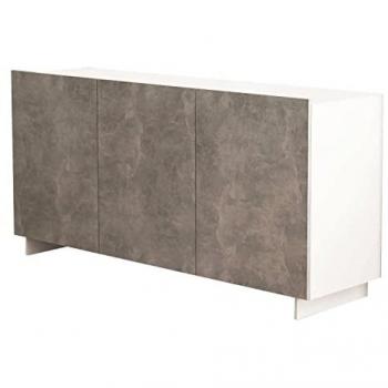 Credenza Moderna Carlile Bianco e Grigio Effetto Cemento con 3 Ante e Ripiani