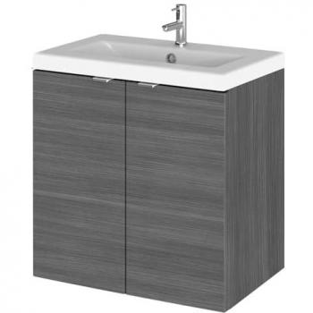 Hudson Reed Fusion Wall Hung 2-Door Vanity Unit with Ceramic Basin 500mm Wide Anthracite Woodgrain