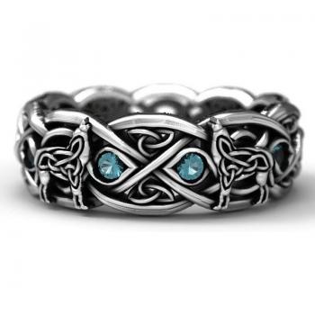Bague en acier inoxydable avec motif loup vintage