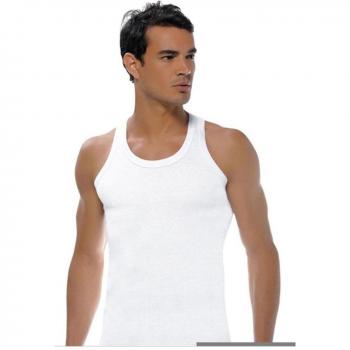Mens’ Silver Ribbed Undershirt Set with Suspenders – 6 Pieces, M White