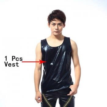 Men's Black Leather Slim Vest