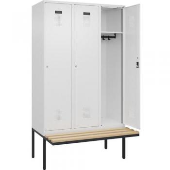 Evolo Plus C+P : garde-robe suspendu, trois rangements de 400 mm, banc flottant, 1200 × 815 × 2120 mm, couleur blanche trafic