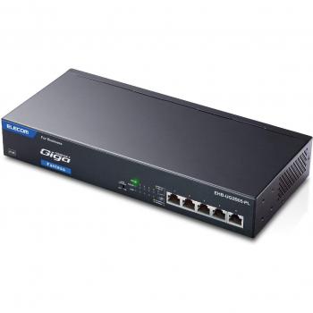 ELECOM 5‑Port Gigabit PoE Switch Hub – Metal Housing, Silent, Black (EHB‑UG2B05‑PL)