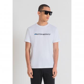 Camiseta de manga corta slim fit Antony Morato de algodón blanca con logotipo estampado efecto goma
