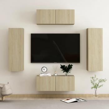 Set de muebles salón tv 4 pzas madera ingeniería roble Sonoma Vidaxl Marrón