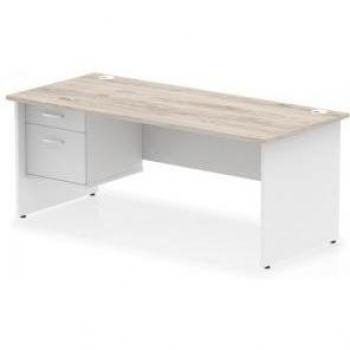 Impulse 1800 x 800mm Desk – Grey Oak/White Panel End with 1×2 Drawer & Fixed Ped