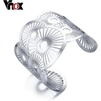 Vnox Silver Hollow Cuff Bracelet