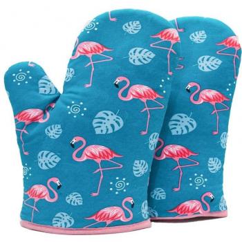 Flamingo Patroon Ovenwanten met Potsteun