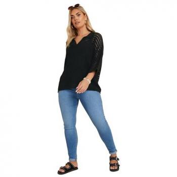 Sweat pointelle noir avec col Yours Curve