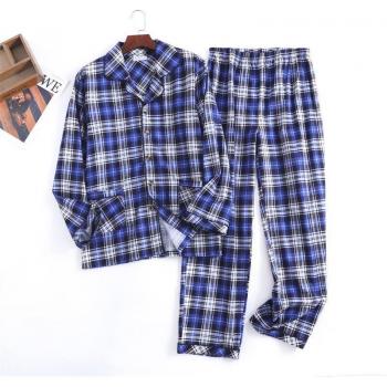 Cotton Flannel Plaid Button-Up Pajama Set for Men