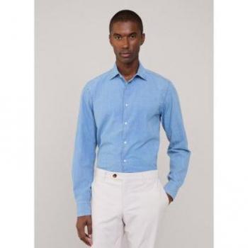 Estampado Façonnable: Camisa de Algodón Azul S – Casual