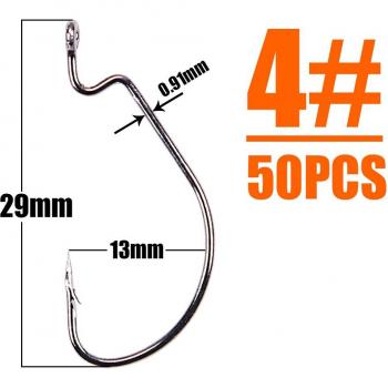 B&U 50pcs Fishing Hooks for Soft Worms High Carbon Steel