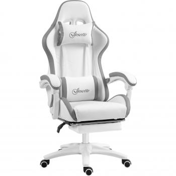 Vinsetto Racing Gaming Chair, Reclining Pu Leather Computer Chair With 360 Degree Swivel Seat, Footrest, Removable Headrest And Lumber Support, White