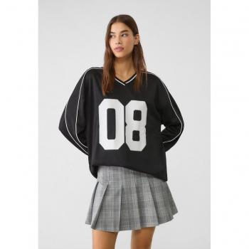 Stradivarius XL Black Oversized Tee with Number Print
