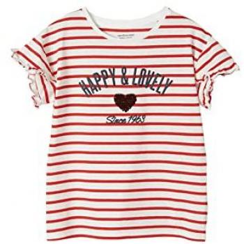 Vêtement féminin court, tee‑shirt à rayures écrues