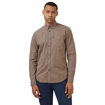 Ben Sherman Camicia a Maniche Lunghe Pattern Gingham Marrone S