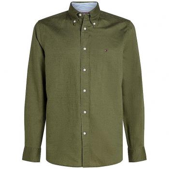Herren-Tommy Hilfiger Freizeithemd aus Baumwoll-Leinen-Mix – Olive, Medium (M)
