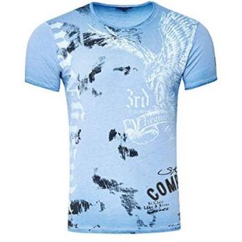 Rusty Neal Herren T-Shirt „Adler Print“ – Größe S – hellblau/weiß – 100 % Baumwolle