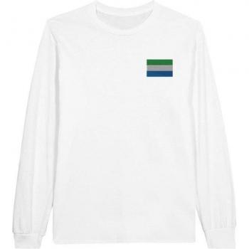 Sierra Leone Flag Cotton Long Sleeve Top – Classic Neck, White