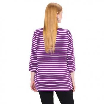 Übergrößen Ringelshirt Damen lila 50/52 Baumwolle 3/4-Arm U-Boot-Ausschnitt