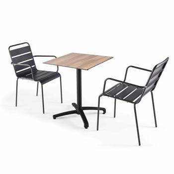Ensemble de jardin Oviala chêne stratifié et fauteuils gris