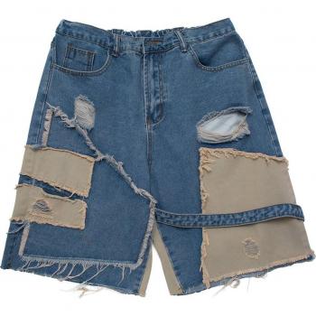 Short ample en denim déchiré