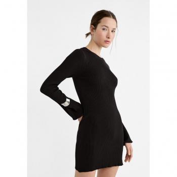 Stradivarius Black Short Dress with Bell Sleeves XS