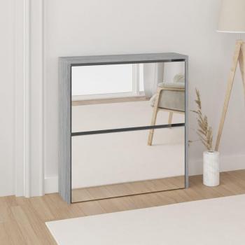 Armoire à chaussures avec miroir 2 niveaux gris Sonoma 63x17x67 cm